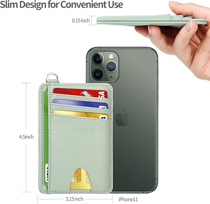 EcoVision Slim Minimalist Front Pocket Wallet, RFID Blocking Credit Card Holder Wallet with Detachable D-Shackle for Men Women