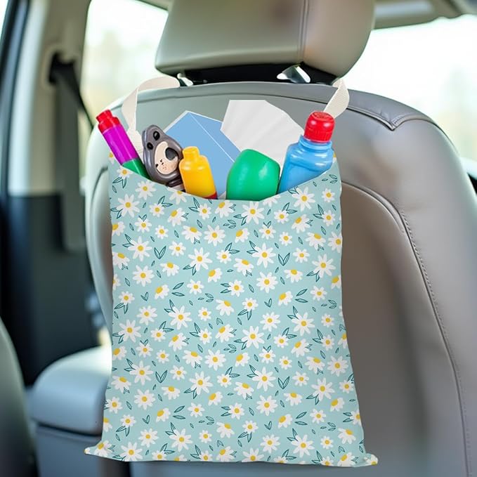 Daisy Decor Car Trash Bag Car Garbage Bag Hanging Cars Trash Can Spring Decor Waterproof Cars Back Seat Organizer for Vehicle Travelling Swimming Camping