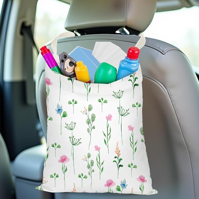 Car Trash Bag Car Garbage Bag Hanging Floral Cars Trash Can Spring Decor Waterproof Cars Back Seat Organizer for Vehicle Travelling Camping