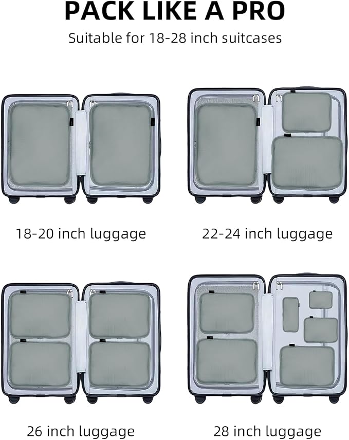 Compression Packing Cubes for Travel, 6-Piece Set (Large/Medium/Small), Double-Zip Luggage Organizers for Suitcase & Carry-On, Clothes Storage Bags (Steel Blue, 6 Pack)