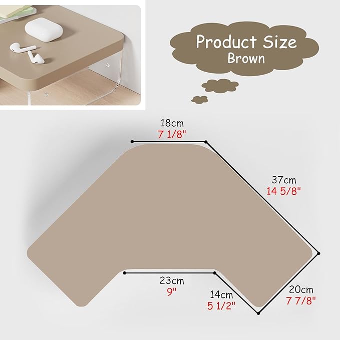 ROYUMI Corner Monitor Stand - Clear Acrylic Leg & Wood Screen Stand, L-Shape Desk Triangle Riser for Monitor/Laptop/Computer, Organizer With Drawer (Brown)