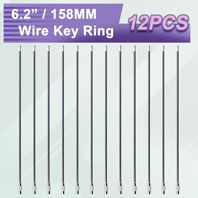 12 Pack 6" Key Ring Wire Keychain Cable Keyring Keychain Holder Clips Large Loops for Car Keys Tags, Luggage Bag Tags, Crafts (Black, 2mm)