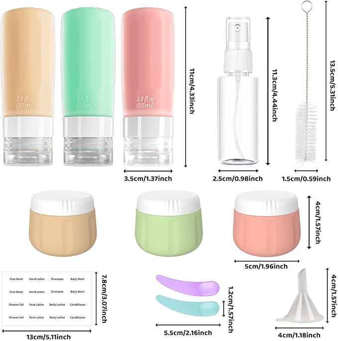 vodvob TSA Approved Travel Bottles Set, 16 Pack Leak Proof Silicone Refillable Containers for Toiletries, Perfect for Shampoo, Conditioner, Lotion & Travel Essentials (tz-1)