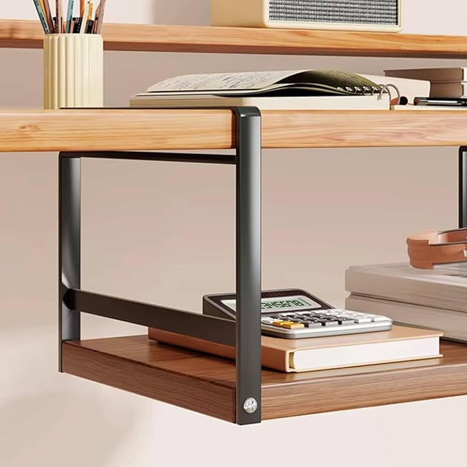 predolo Under Desk Organizer Easy-Mount Hanging Bookshelf No Drill Under Desk Shelf Rounded Corners Hanging Storage Rack for Dorm Room, Home Office, White, Raw Wood Board