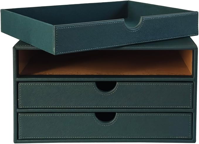 UnionBasic Document Organizer, 3-Drawer File Cabinet Document Storage Box, Office Desktop Filing Organizer, Dark Green