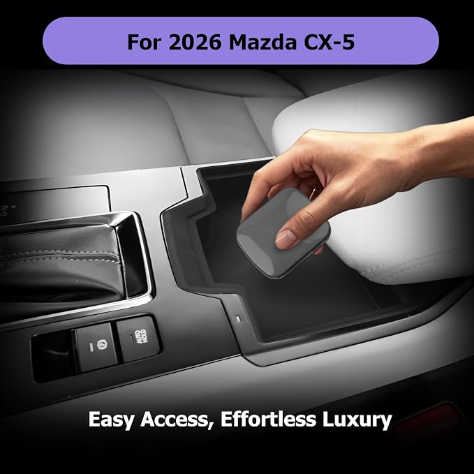 LUWU 2026 Mazda CX5 Wireless Charging Hidden Box for 2026 Mazda CX-5 Accessories CX 5 2026 Center Console Organizer Armrest Console Storage Box Insert Tray ABS Material Black Coin Container