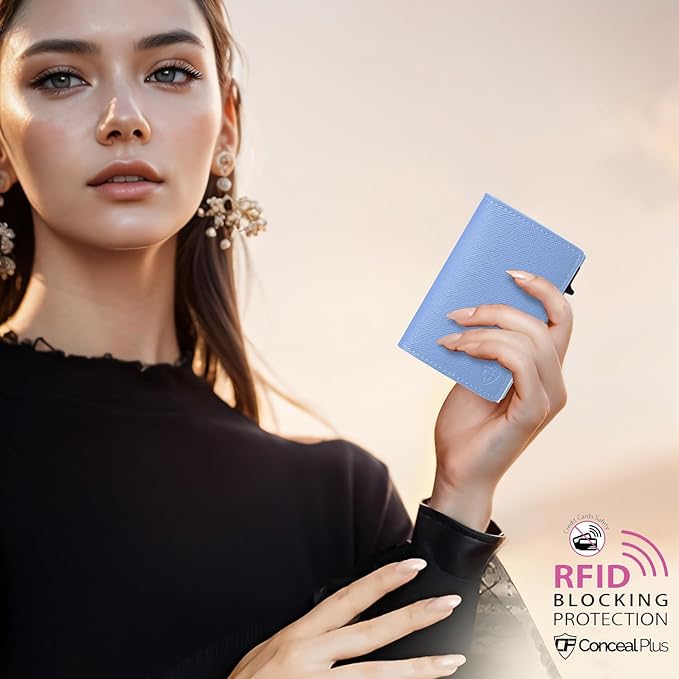 Conceal Plus Small RFID Pop Up Wallet for Women – Slim Minimalist Credit Card Holder (4-6 Card Capacity) – Compact Aluminum Metal Case with RFID Blocking Security Travel Wallet