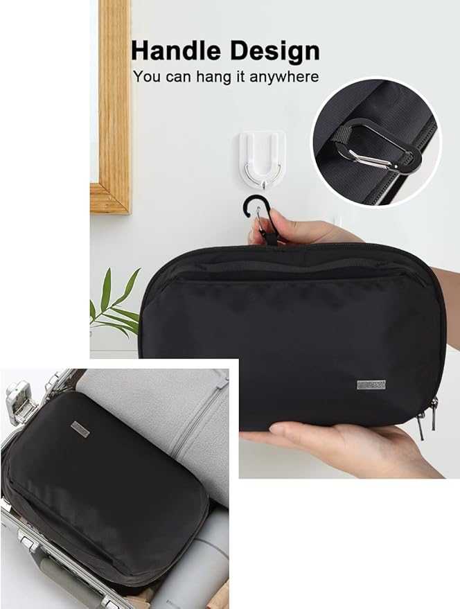 GOX Mens Toiletry Bag, Dry Wet Separate Travel Bag, Dopp Kit Case For Travel, Small Hanging Cosmetics Organizer Pouch (Black)