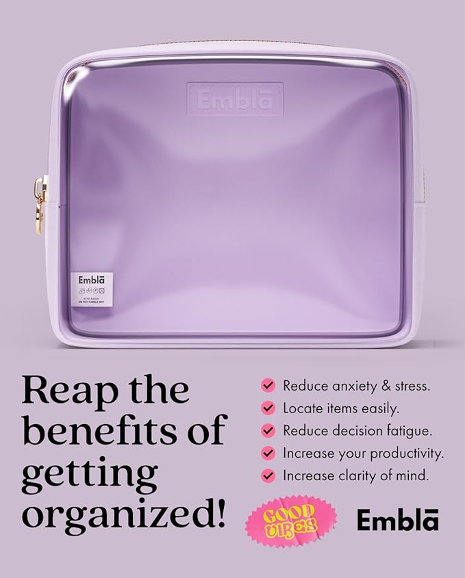 Embla Clear Large Makeup Bag Cute Big Make Up Nylon Pouches Travel Bathroom Bags for Toiletries XL Cosmetic Pouch for Women Girls Extra Large Zipper Toiletry Skincare Organizer Lavender