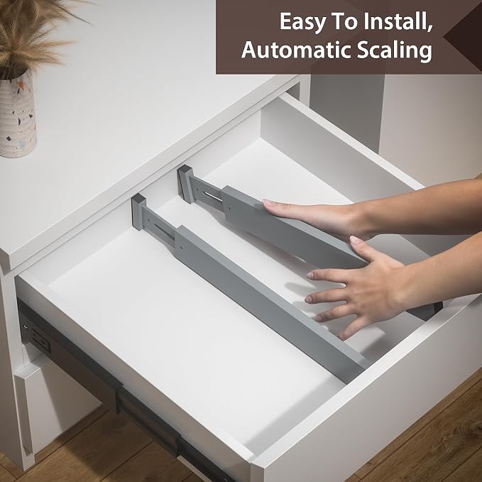 DUCOO 4 PCS Drawer Divider, 17"-22" Adjustable Bamboo Drawer Dividers Organizers, Expandable Separators for Kitchen, Clothes, Dressers, Home, Office, Gray