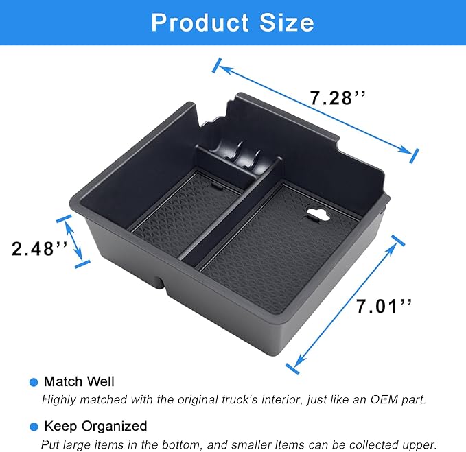 PIMCAR Compatible with 2019 2020 2021 2022 2023 Ford Ranger Center Console Organizer ABS Plastic Material Armrest Box Insert Tray Accessories (Not for 2023 Ranger XL/Raptor/Wildtrak)-Black Trim