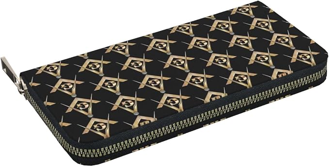 Masonic Square Wallet for Men Women Elegant Long Clutch Zip Around Travel Leather Coin Purse Large Capacity Credit Card Holder Handbag