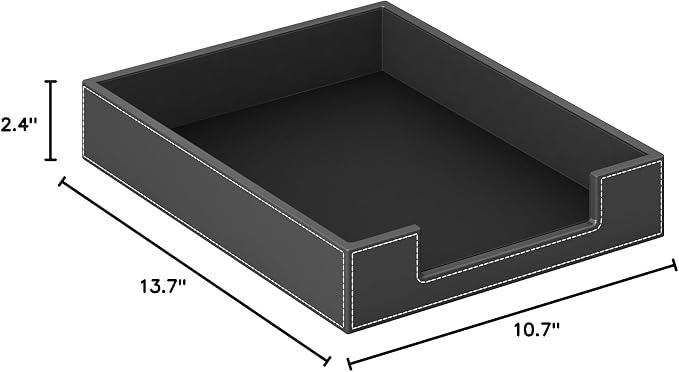 Leather Letter Tray, AUVAHOX Elegant Desk Organizer for Office Supplies, Mail, Paper, File, Magazine, Perfect Space Saver for Desk - Black