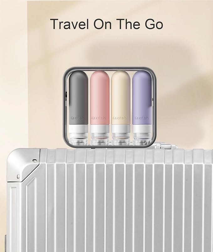 Quatish Travel Bottles for Toiletries, Original Patented Leak Proof Travel Size Containers, 3 oz Tsa Approved Silicone Shampoo and Conditioner Bottles, 4 Pack, Dusty Pink