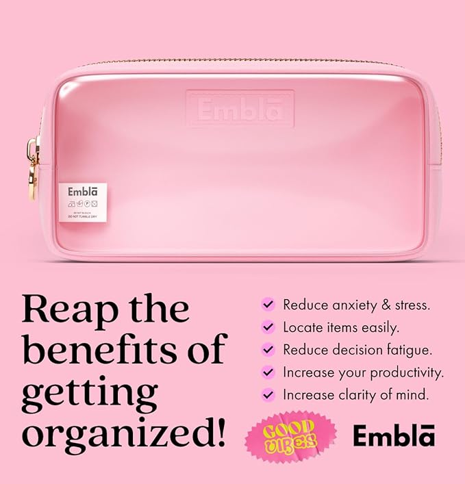 Embla Medium Clear Makeup Bag Travel for Toiletries Cute Make Up Nylon Organizer Pouches Quart Size Cosmetic Bags for Women Girls Zipper Toiletry Skincare Pouch Organizer for Purse Light Pink