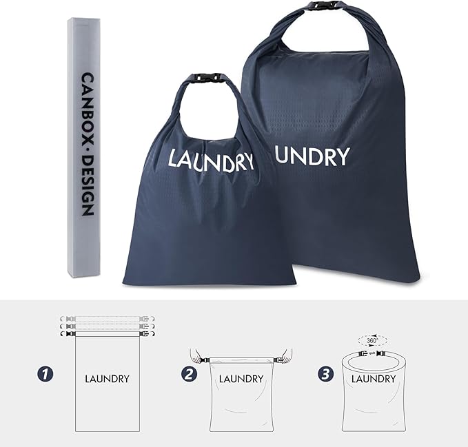 2 Pack Waterproof Travel Laundry Bag Set, Roll-Top Wet Dry Bag for Odor Control & Separating Dirty Clothes, Packable Space Saver Organizer for Gym, Swimming & Cruise Suitcases