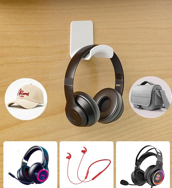 Headphone Stand,Sticky Headset Hanger Adhesive Headphone Holder Hook Mount,4 Pcs Headset Stand Holder Clip Under Desk,White