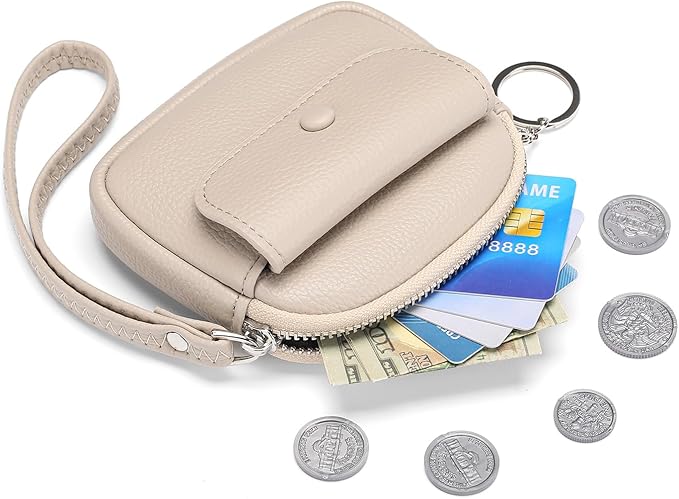 SENDEFN Women's Small Wristlet Coin Pouch Leather Zipper Purse RFID Protection