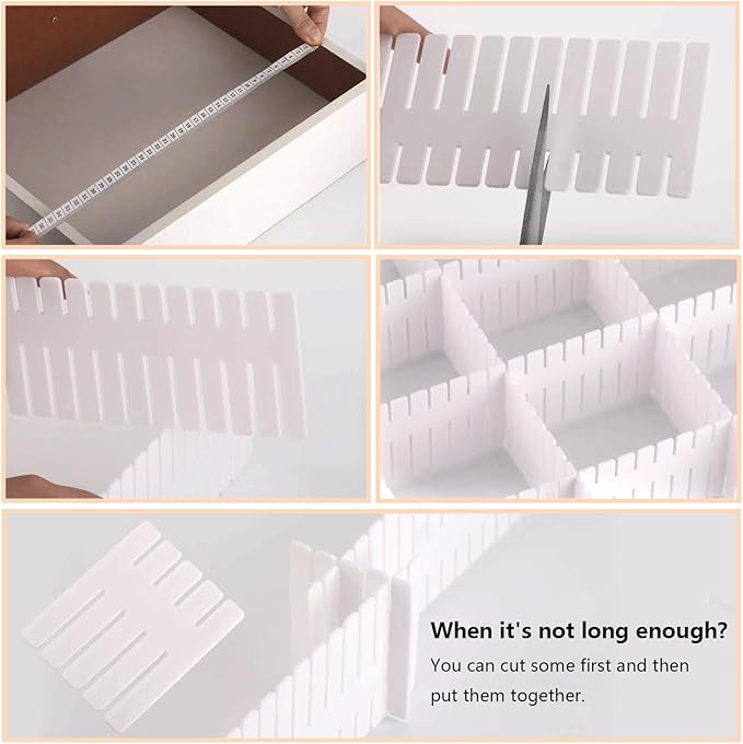 Ohlove 20Pcs Drawer Organizer Dividers 17"x2.8" Adjustable Storage Organizer Separator for Socks, Underwear, Makeup, Kitchen, Dresser