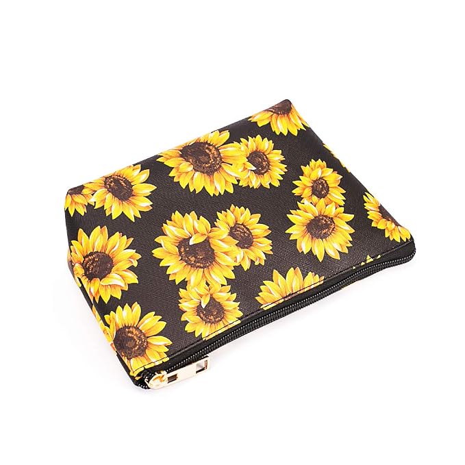 FITINI Sunflower Makeup Bag 3 Pack Travel Toiletry Bag Portable Cosmetic Pouch Organizer with Small Brush Holders Gold Zipper Waterproof Storage Case for Women and Girls