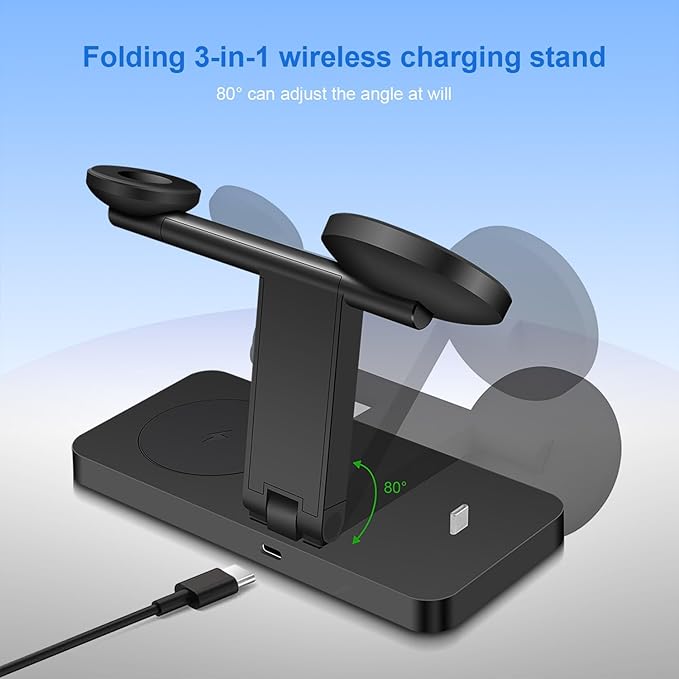 4 in 1 Wireless Charging Station, 15W Fast Wireless Charger for Mag-Safe Magnetic Charging Stand for iPhone 17 Pro Max/17 Air/16 Pro/16 Plus/15/14/13/12 mini,AirPods Pro,Apple Watch Series,Black