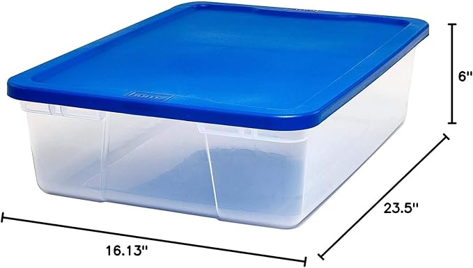 HOMZ 2-Pack Snaplock, Small Clear Plastic Storage Organizer Bins with Lids, 28 Quart, Blue - Stackable Container Boxes for Bedroom, Bathroom, Garage, and Office Organization