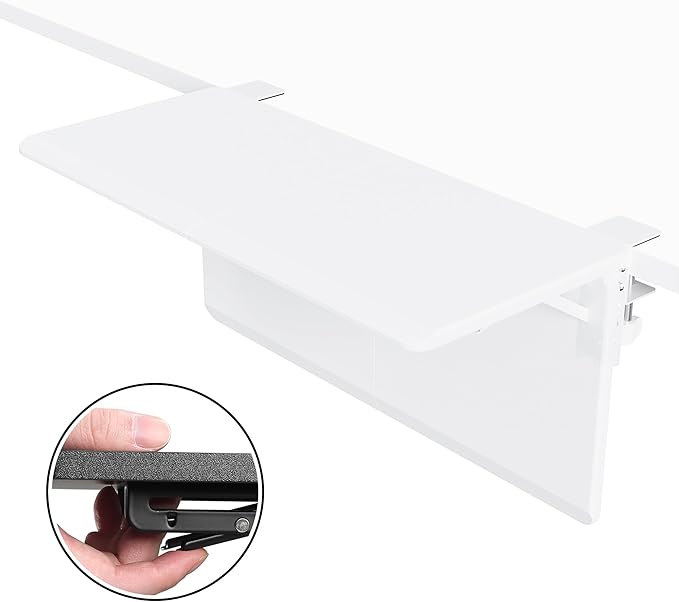 ETHU Ergonomics Desk Extender Tray, 25.6"x11.4" Large Size Foldable Keyboard Extender Tray Clamp On, Armrest Support for Home and Office (White)