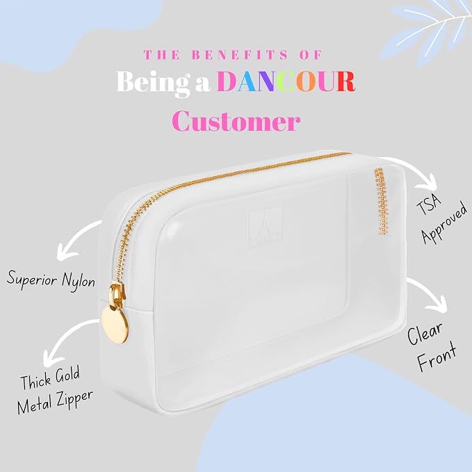 DANCOUR Small Clear Makeup Bag – Mini Pouch for Purse, White Cosmetic Travel Case, Compact Clear Cosmetic Bag, Mini Purse Pouch for Travel