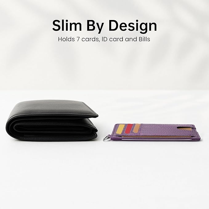Mayski Slim Wallet, Credit Card Holder for Women, Minimalist Front Pocket RFID Blocking Card Cases, Small Wallet Women Men(Litchi Lavender)