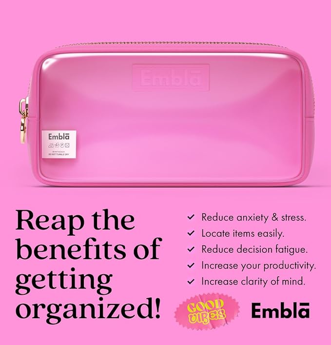 Embla Medium Clear Makeup Bag Travel for Toiletries Cute Make Up Nylon Organizer Pouches Quart Size Cosmetic Bags for Women Girls Zipper Toiletry Skincare Pouch Organizer for Purse Hot Pink