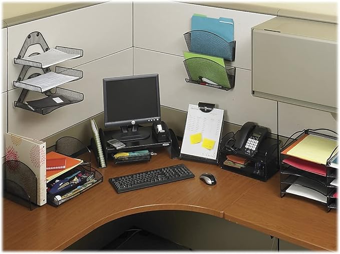 Safco 3603BL Wood Desk Riser, Optimize Supplies and Monitor Heights, Organize Desk and Tables, 8.25 Inch Riser, Black