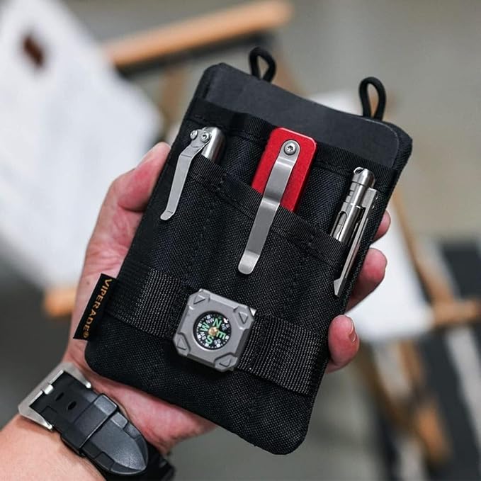 VIPERADE VE1-P Pocket Organizer, EDC Pocket Organizer Men, EDC Organizer Pouch Tool Pouch with 5 Tool Storage EDC Pouch for Flashlight, Pocket Knife, Tactical Pen, EDC Gear (Black)
