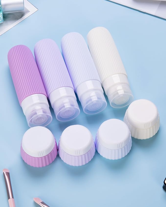 Mrsdry Travel Bottles for Toiletries 8 Pack, Tsa Approved Travel Size Toiletries 3 oz, Travel Containers for Toiletries, with Clear Bag, Leak Proof Silicone Squeezable Travel Essentials Creams Jars