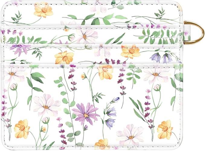 Slim Minimalist Front Pocket RFID Blocking Credit Card Holder Small Wallet Cute Card Cases for Women,White Daisy