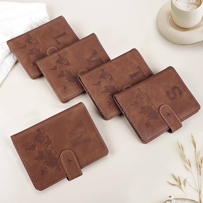 Passport Holder Wallet Cover Personalized Letter A-Z Travel Wallet RFID Blocking Passport Cover Wallet Case for Travel Passport Book Holders for Women and Men, Brown-V