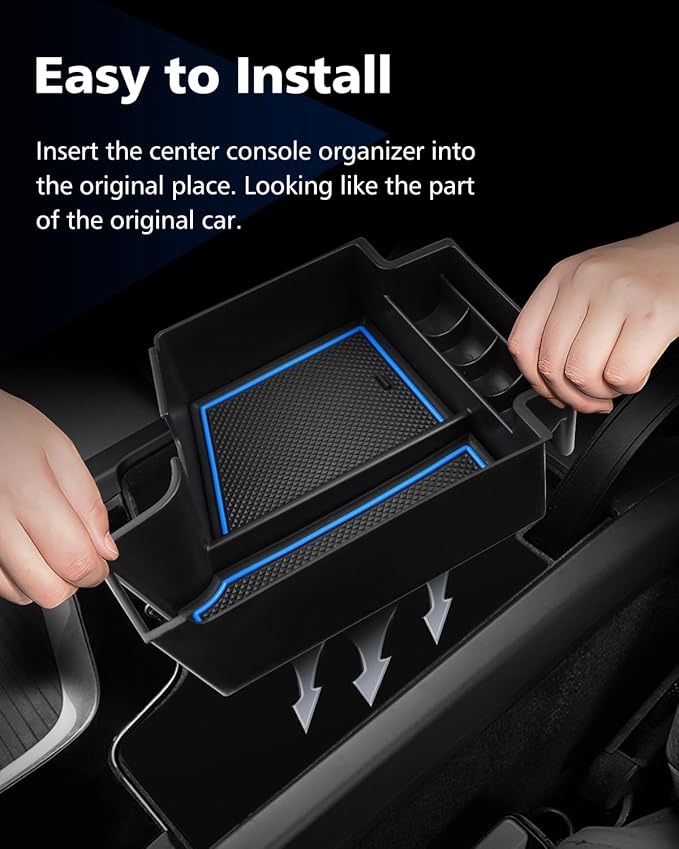 FIILINES Center Console Organizer for Volvo XC60 2018-2025, XC90 2021-2025, S90 S60 (2020-2025) V60 V90, Center Console Tray Secondary Armrest Storage Box ABS Insert Container with Anti-Slip Mats