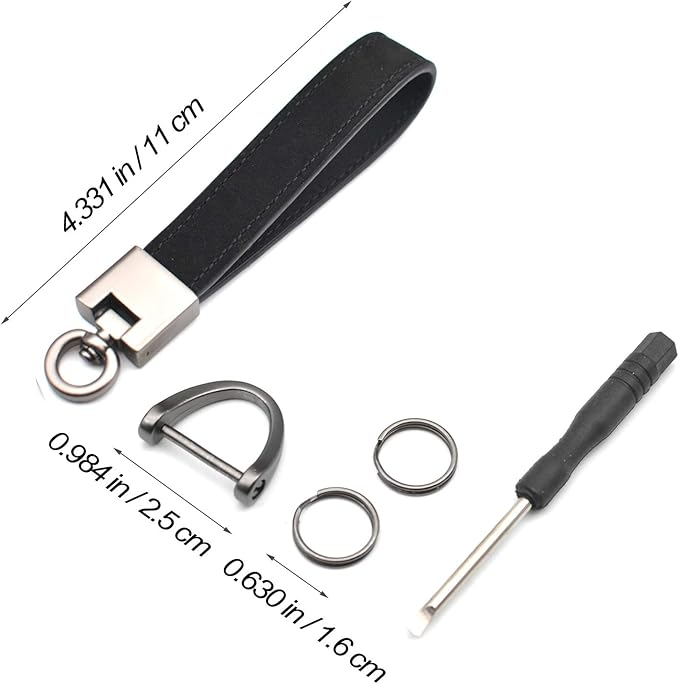 MECHCOS Car Key Fob Keychains Genuine Leather Keys Chain Holder for Men and Women with D-Ring, Screwdriver, Key Rings and 360 Degree Rotatable Swivel, Black