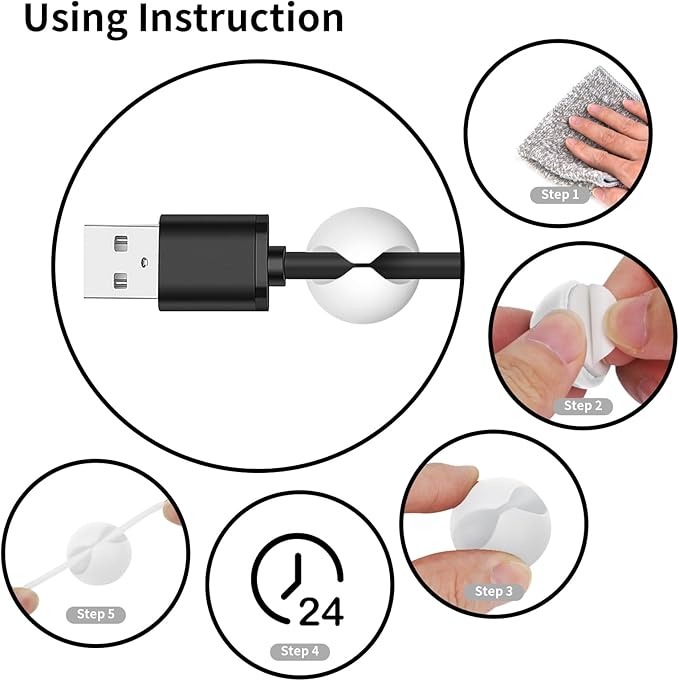 Cord Holder Cable Clips, 12PCS White Adhesive Cord Organizer Charger Holder Wire Management Keeper for Nightstand, Desk, Office or Mouse