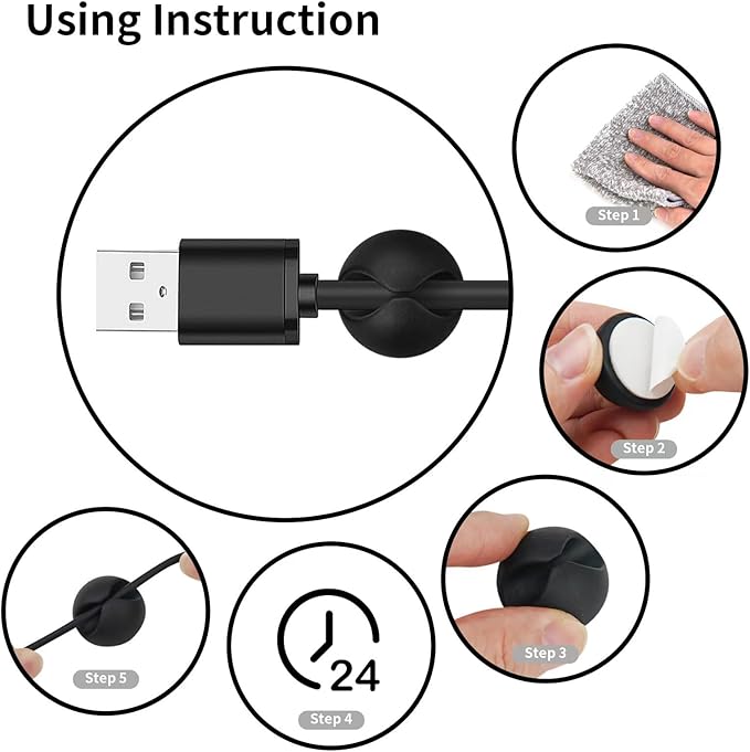 Cable Clips Cord Holder - 18 PCS Black Adhesive Phone Cord Organizer Charger Holder Cable Wire Management Clips Keeper for Nightstand, Desk, Office or Mouse