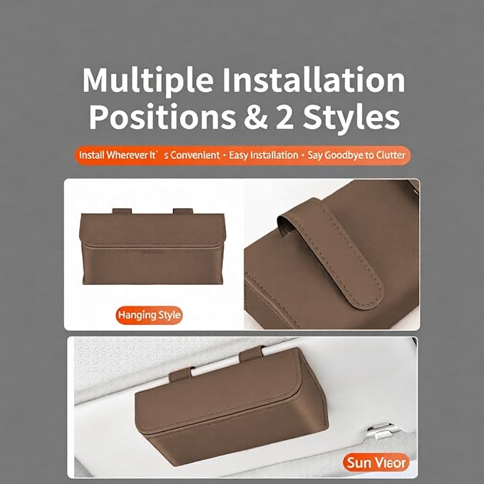 Car Sunglass Holder-Leather Magnetic Large Glasses Case,One-Handed Eyeglass Clip,Universal Auto Sun Visor Accessories