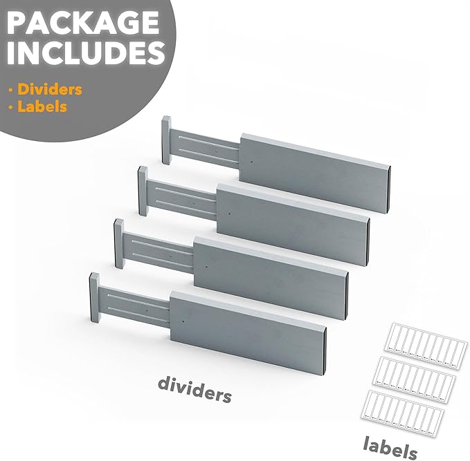 SpaceAid Bamboo 4 Pack Dresser Drawer Dividers, 4.65??High Adjustable 12.5??17??Drawer Organizers, Expandable Organization for Clothing, Clothes, Dressers, Gray
