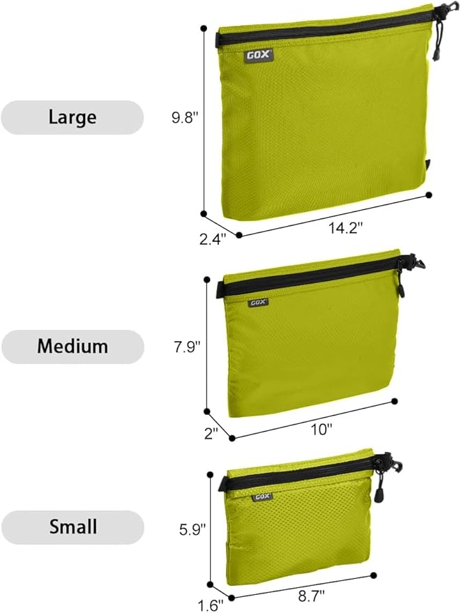 GOX 3 Pack Travel Toiletry Bag for Men Carry On Packing Organizer Zipper Pouch Portable Cosmetic Pouch Accessory Document Electronics (Green)