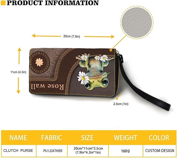 Bulopur Personalized Wallets with Name for Women Frog Wristlet Wallet Rfid Credit Card Wallet PU Leather Cash Zipper Coin Pocket for Female Ladies Teen Girls Girly