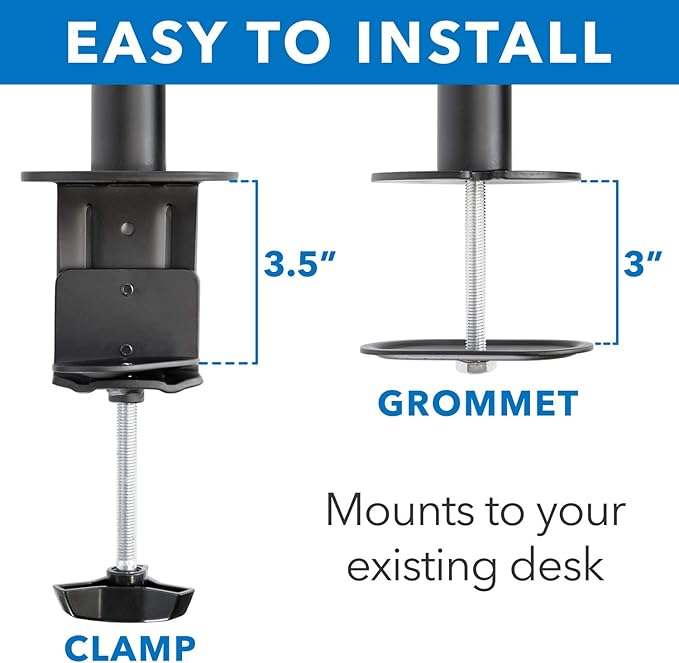 Mount-It! 4 Monitor Stand for Desk | Quad Monitor Desk Mount with Height Adjustable Pole | Fits Four 13??2 Inch Screens, VESA 75x75 & 100x100, Tilt Swivel Rotate, Clamp or Grommet Base