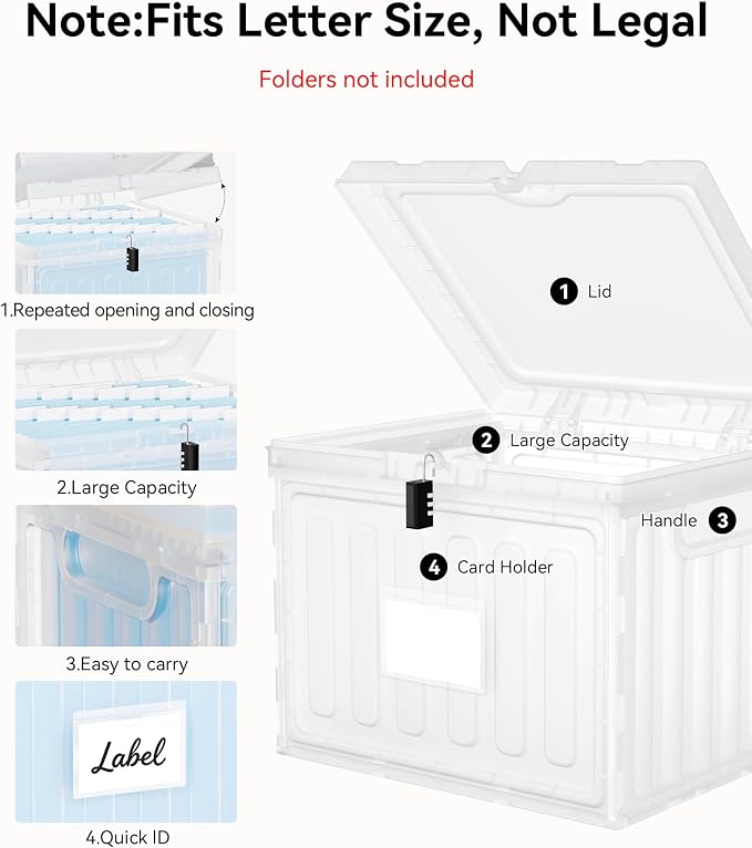 Oterri Plastic File Box with Lid for Letter Size Hanging File Folders, Hanging File Folder Box for Home, Office, School, File Cabinet, Assembly File Organizer, Clear,Large-2 Pack Without Folders