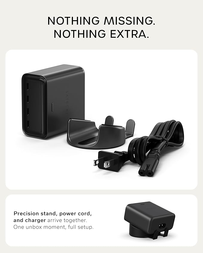 Satechi ChargeView??140W Desktop Charger, GaN Charging Station with Live Power Display, Four USB-C Ports, Designed for Modern Workspaces, Space Black