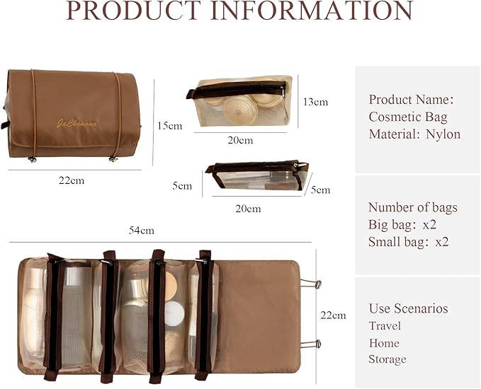 LumiSyne 4 In 1 Detachable Toiletry Bag Hanging Roll-Up Makeup Bag Large Capacity Travel Wash Bag Mesh Cosmetic Bag Portable Foldable Toiletry Bag Waterproof Cosmetic Organizer Bag For Travel Daily
