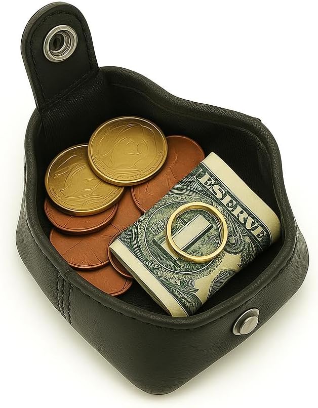 Leather Coin Pouch - Compact Change Holder and Mini Pocket Wallet for Men & Women (Black)