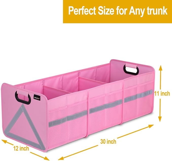 Trunk Organizer for SUV, 65L Large Universal trunk organizers for car with Multi Pockets, Foldable Heavy Duty Collapsible Trunk Storage Organizer with Reflective Stripe