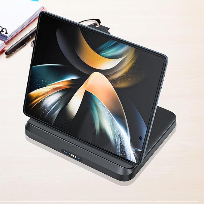 for Samsung Galaxy Z Fold 7 6 5 4 Wireless Charger Station, 3 in 1 Foldable Wireless Charging Stand Fast Charging Dock for Galaxy Z Flip 7 6 5 4 / Galaxy S25/S25 Ultra/Galaxy Watch/Galaxy Buds